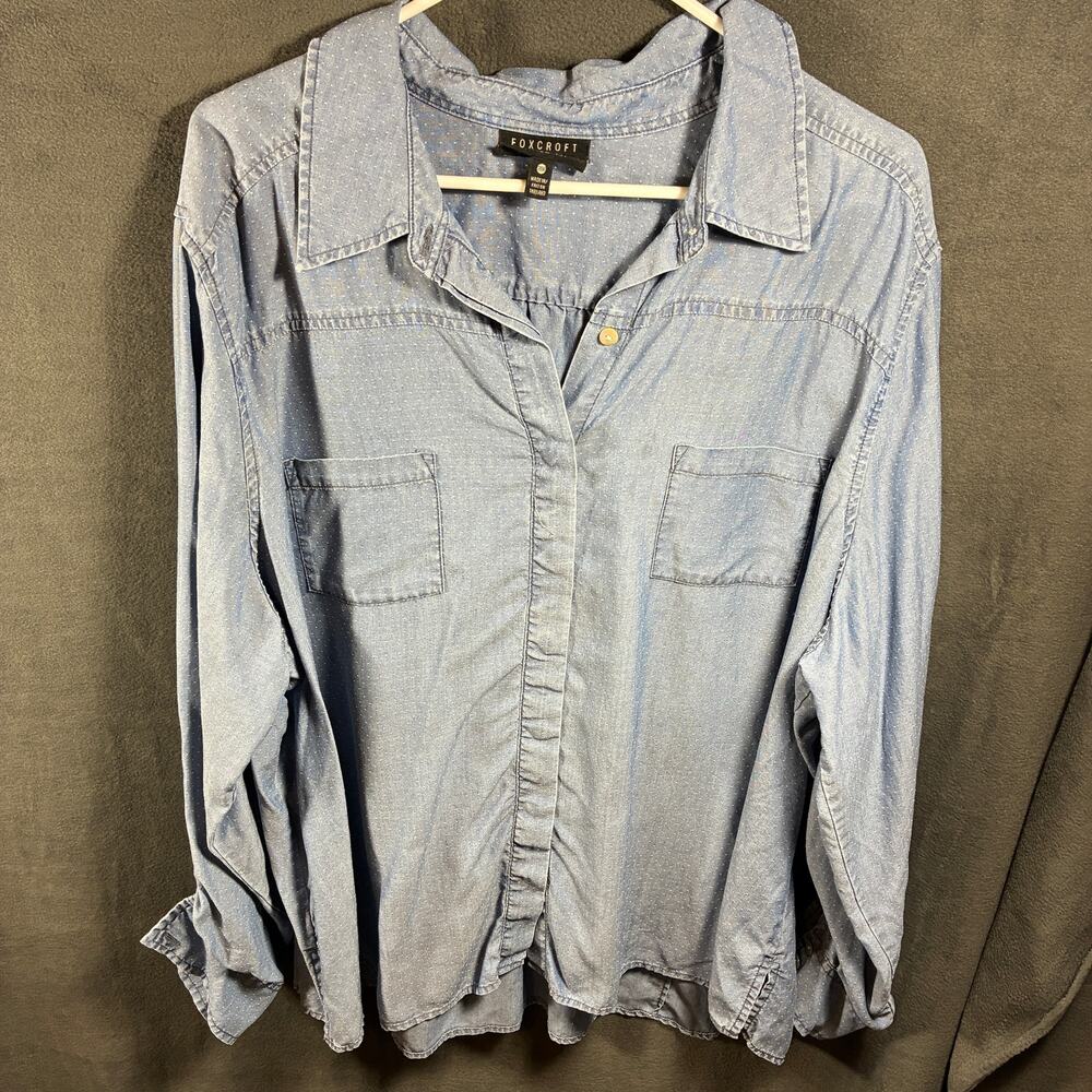 foxcroft women lyocell top 24 chambray dot coastal‎ beachy Country Western